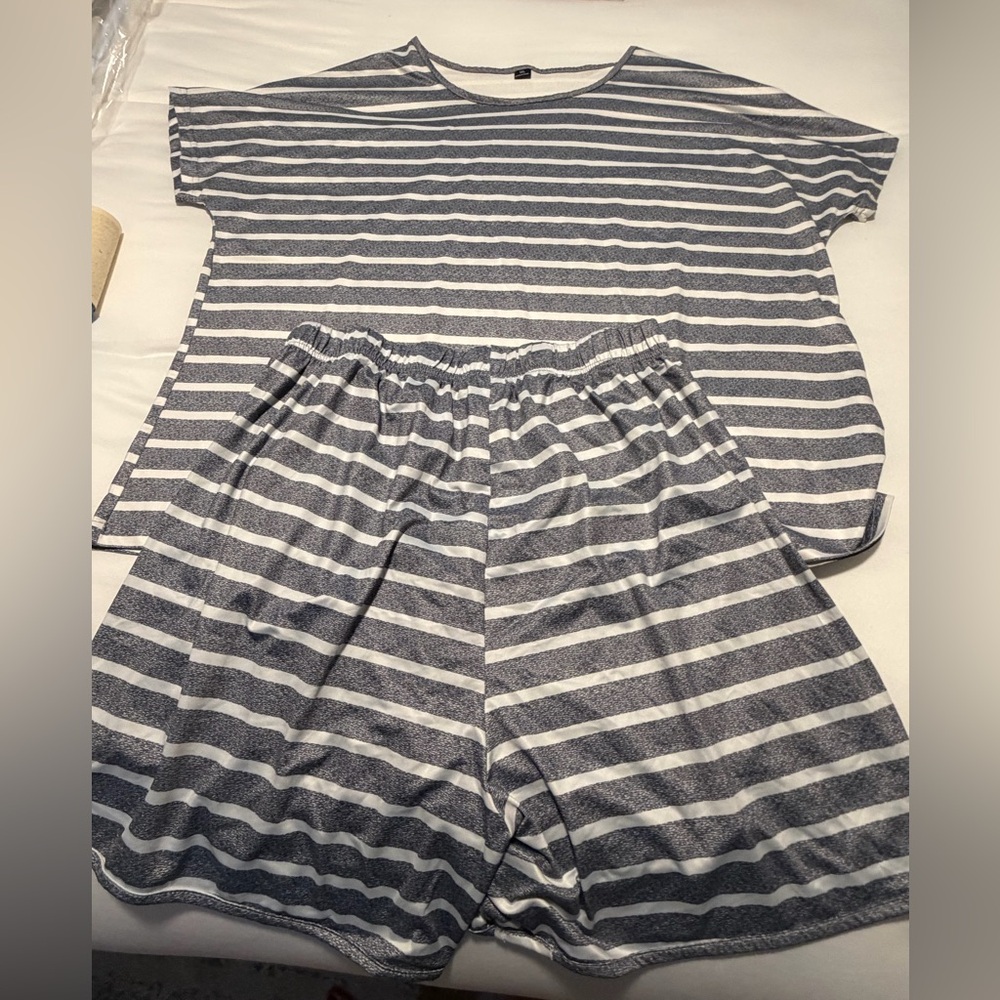 Striped Gray and White Loungewear Set